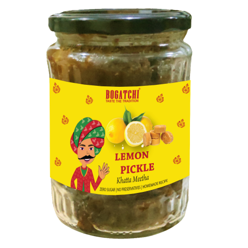 BOGATCHI Lemon Pickle - Khatta Meetha Flavor| Real Taste| Handcrafted Original Pickle | Sweet and Sour | No Preservatives | No Artificial Color | Natural Ingredients | 500g